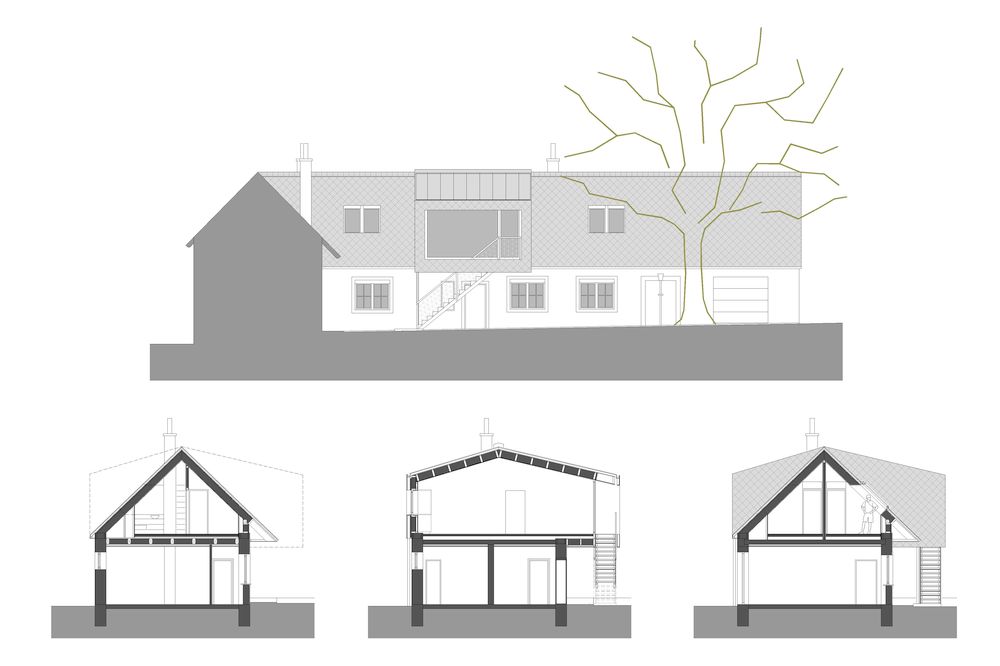 Ansicht I Schnitt C-C, B-B, A-A