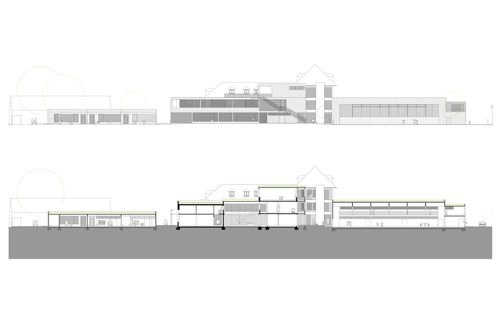 Ansicht SO Kindergarten, VS, NMS, Turnhalle